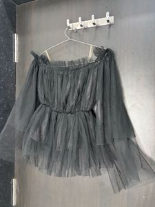 Black Tulle Off-the-Shoulder Top