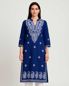 Elegant Royal Blue Chikankari Georgette Kurti