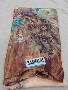Elegant Floral Peacock Feather Printed Saree
