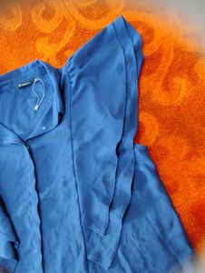 Van Heusen Navy Blue Ruffle Sleeve Top