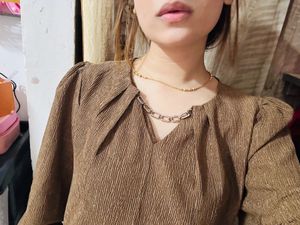 crepe Brown Long Sleeve Top