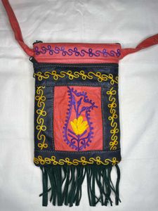 Embroidered Leather Fringe Bag