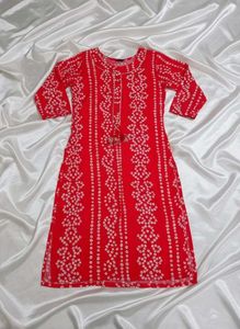 Elegant Red Bandhani Print Kurta