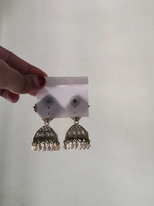 Off White Diamond Jhumkass With Malaa