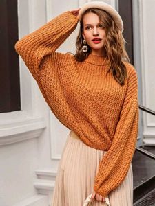 Brown Knit Balloon Sleeve Sweater