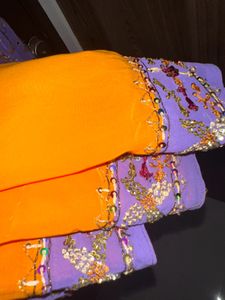Mango Yellow With Violet Saree