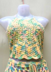 Crochet Co-Ord Set With Cellphone Sling Bag