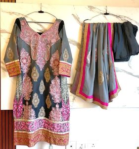 Beautiful Embroidered Churidar Kameez Suit Set