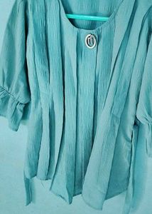 Vintage Blue Pleated Blouse