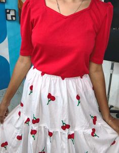 Cherry Print Skirt And Top