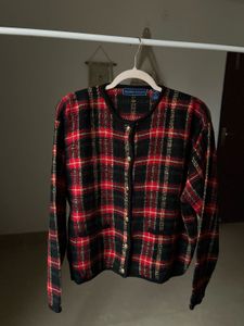 KAREN SCOTT RED CHECKED CARDIGAN