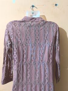 Stylish Mauve Lace Longline Shrug