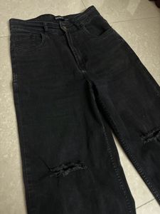 High Waisted Charcoal Ripped Jeans