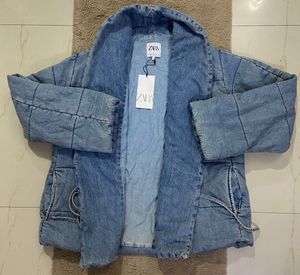 Longline tie front Denim Quilted Jacket
