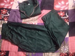 Green Satin Pajama Set