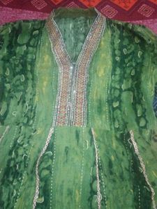 Green Ethnic Gown with pant and dupatta