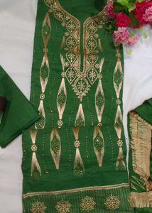 Green Embroidered Kurta Set unstitched