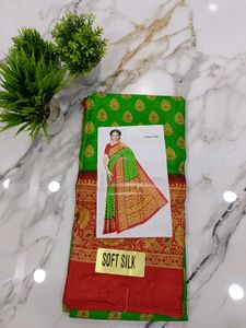 Red &amp; Green Soft Silk Saree
