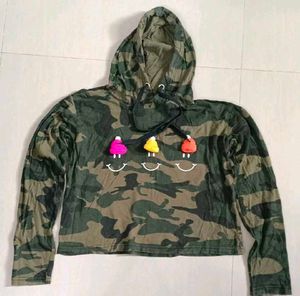 Camo Hoodie with Smiley Face Details