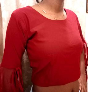 Maroon Net Sleeve Blouse