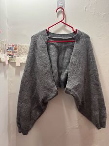 Gray Knit Cardigan Sweater
