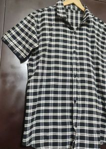 Black White Grey Check Print Shirt For 40 Chest