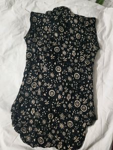 Black Colour Top With Golden Flower Print