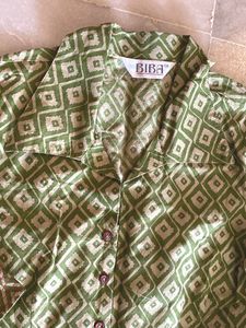 Cotton BIBA Green Print Dress/Kurta