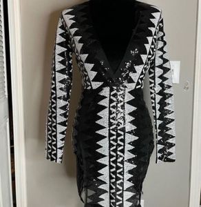 Geometric Sequin Plunge Dress