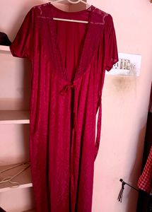 Maroon Satin Night Robe / Gown