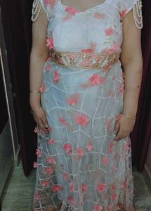 Floral White Ethnic Gown