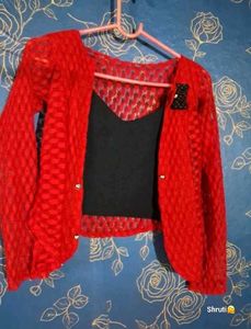Red Lace Cardigan & Tank Set