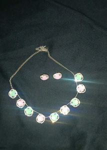 Sliver Chain With Stones Neckset