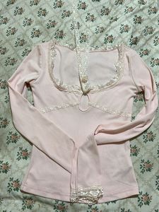 Pink Long Sleeve Top with Lace
