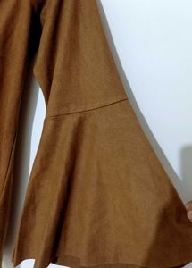 Chic Brown Off-shoulder Top With Bead Detailing