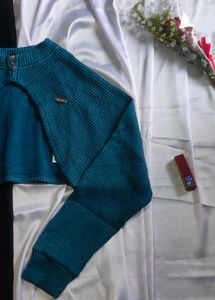 Teal Cropped Knit Shrug