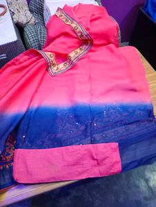 Elegant Pink &amp; Blue Saree