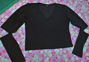 Casual CutOut Solid Women Black Top