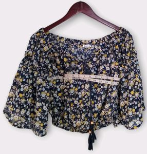 Urban Blue Floral Off-the-Shoulder Crop Top Women