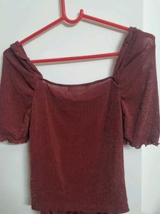 Burgundy Ruched Sparkle Top