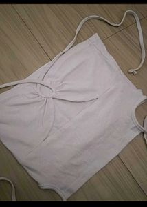 White Ribbed Tie-Front Tube Top