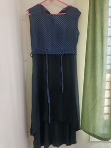 Blue Black Low High Flared Sleeveless Kurthi/Top