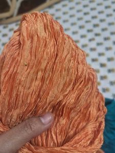 Orange Semisilk Crushed Dupatta