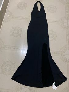 Black Halter Slit Mermaid Dress