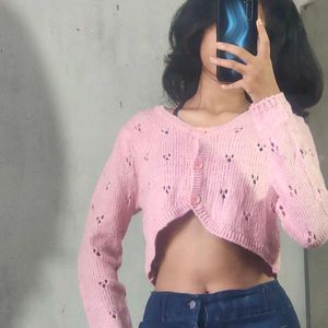Cute Pink Cropped Cardigan