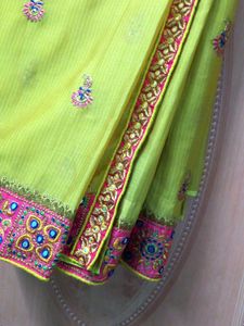 Lime Green Heavy Border Work Saree