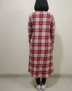 Red Plaid Longline woolen coat