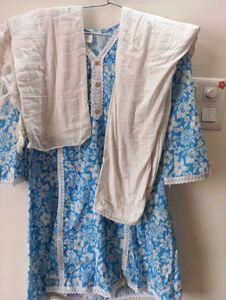 Sky Blue Kurta Set.(Kurti+Pant+Duppatta.)