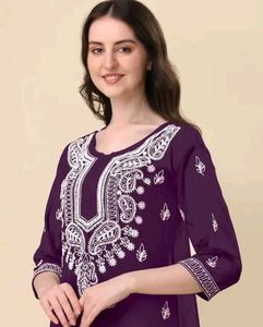Purple Embroidered Kurti Top