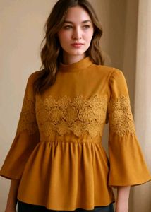 Elegant Mustard Lace Peplum Top🌻🐣